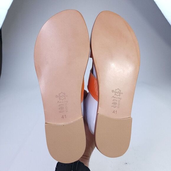 Artes San pantaleo Sardinia Women's Handmade Slide US 10 Orange Leather Sandals - Picture 9 of 11